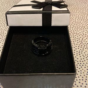 2pcs/set Charm Jewelry Lover Women's Black Engagement Ring And Wedding Band